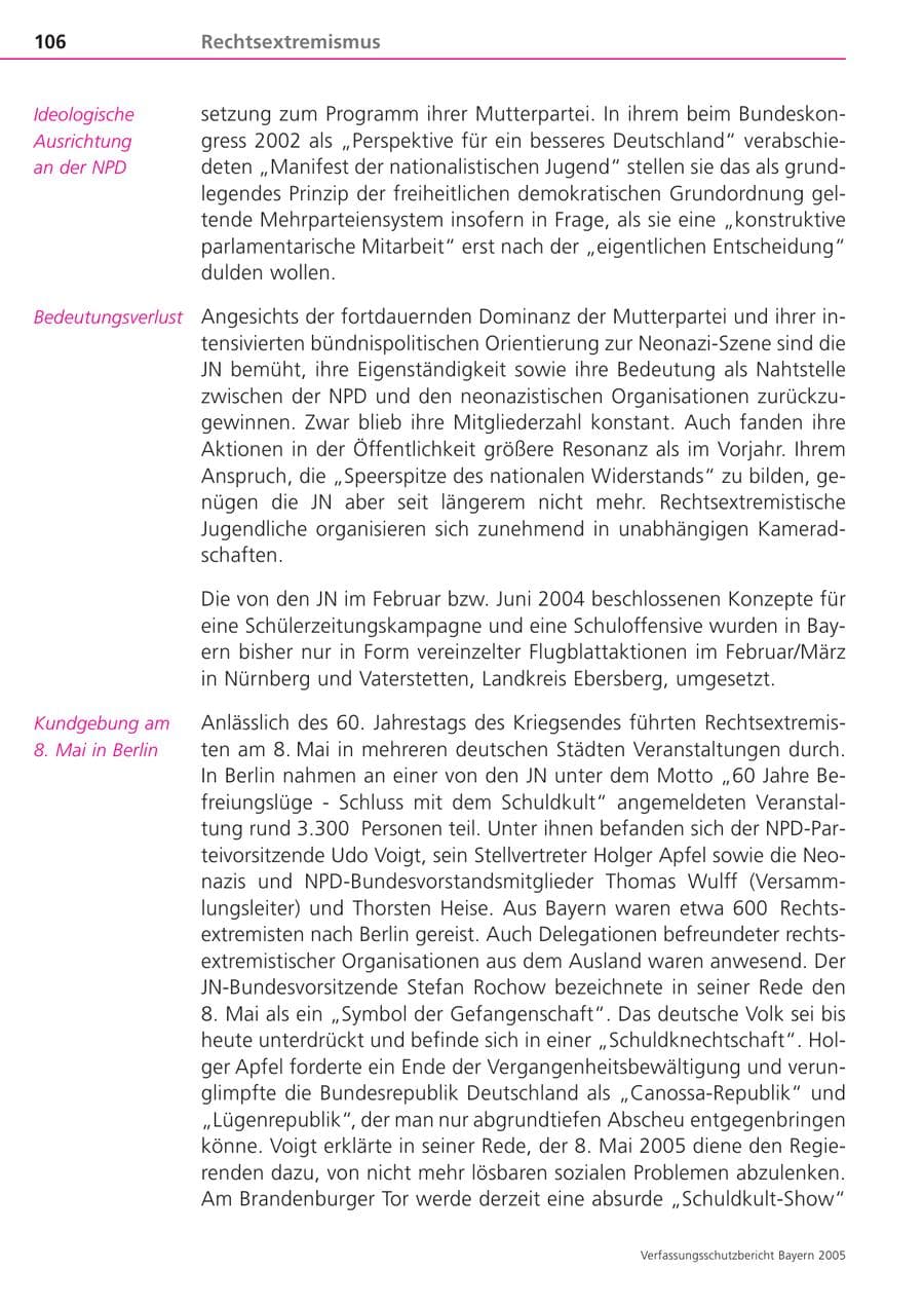Seite 106 des Verfassungsschutzbericht 2005 Bayern