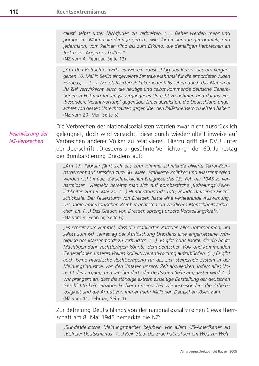 Seite 110 des Verfassungsschutzbericht 2005 Bayern