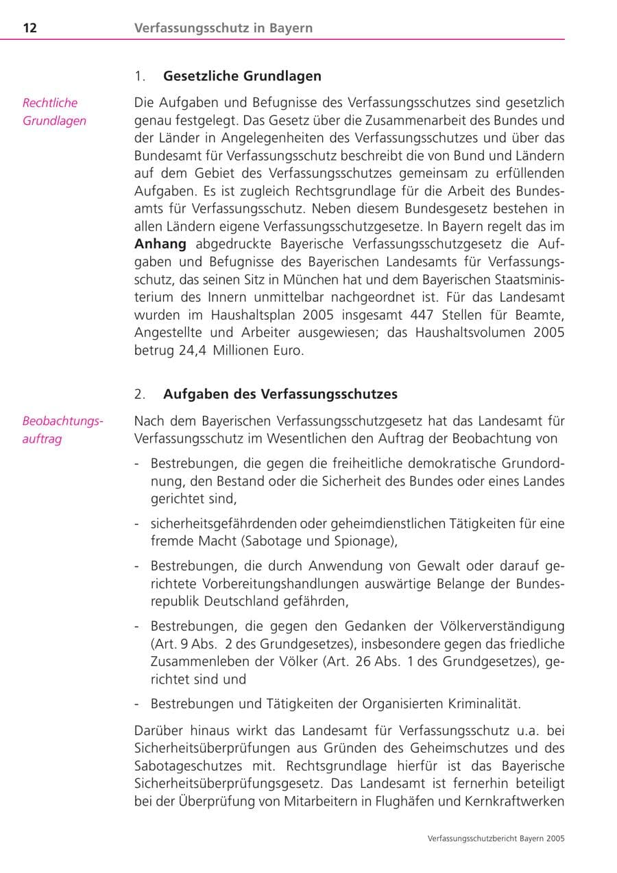 Seite 12 des Verfassungsschutzbericht 2005 Bayern