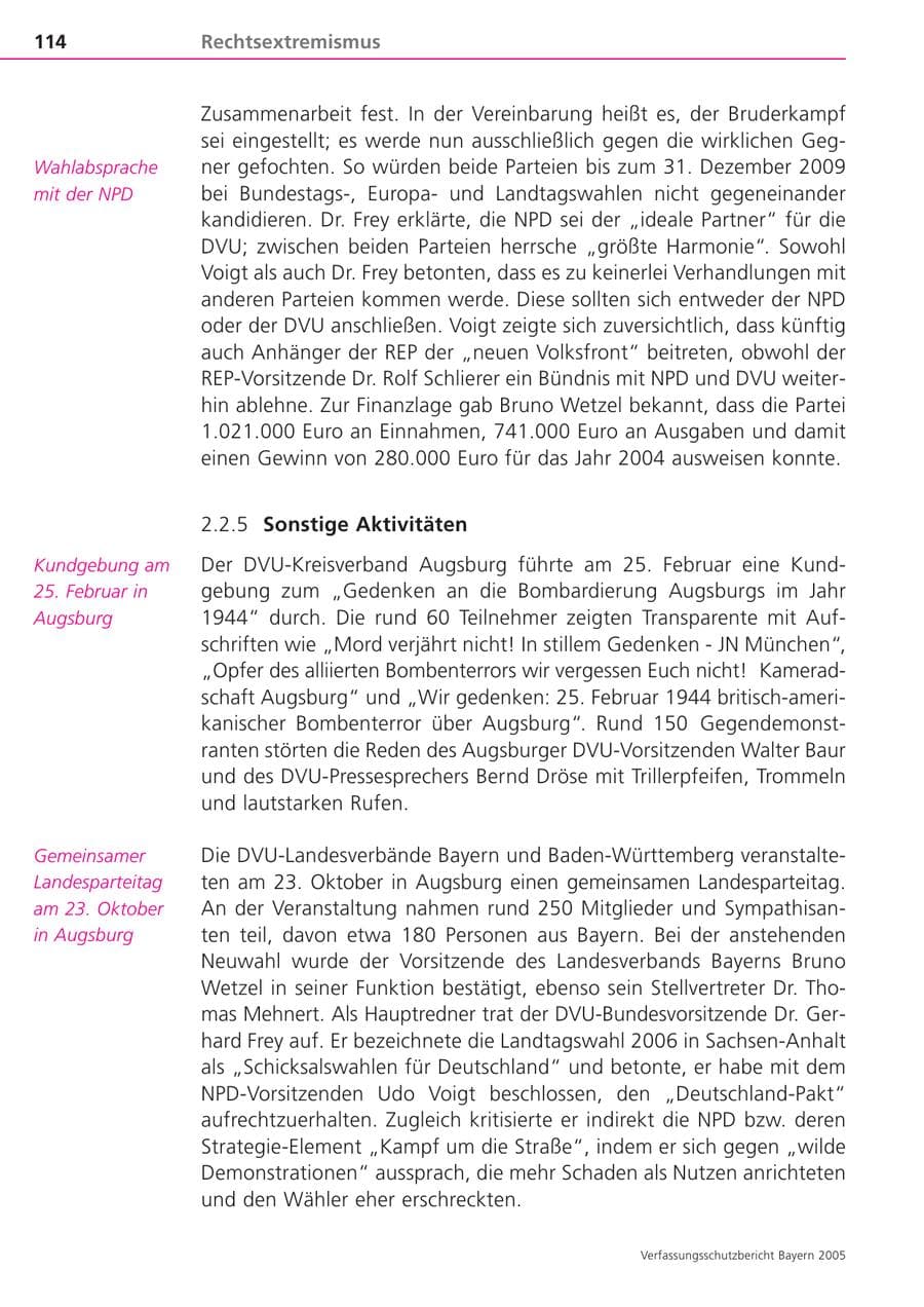 Seite 114 des Verfassungsschutzbericht 2005 Bayern