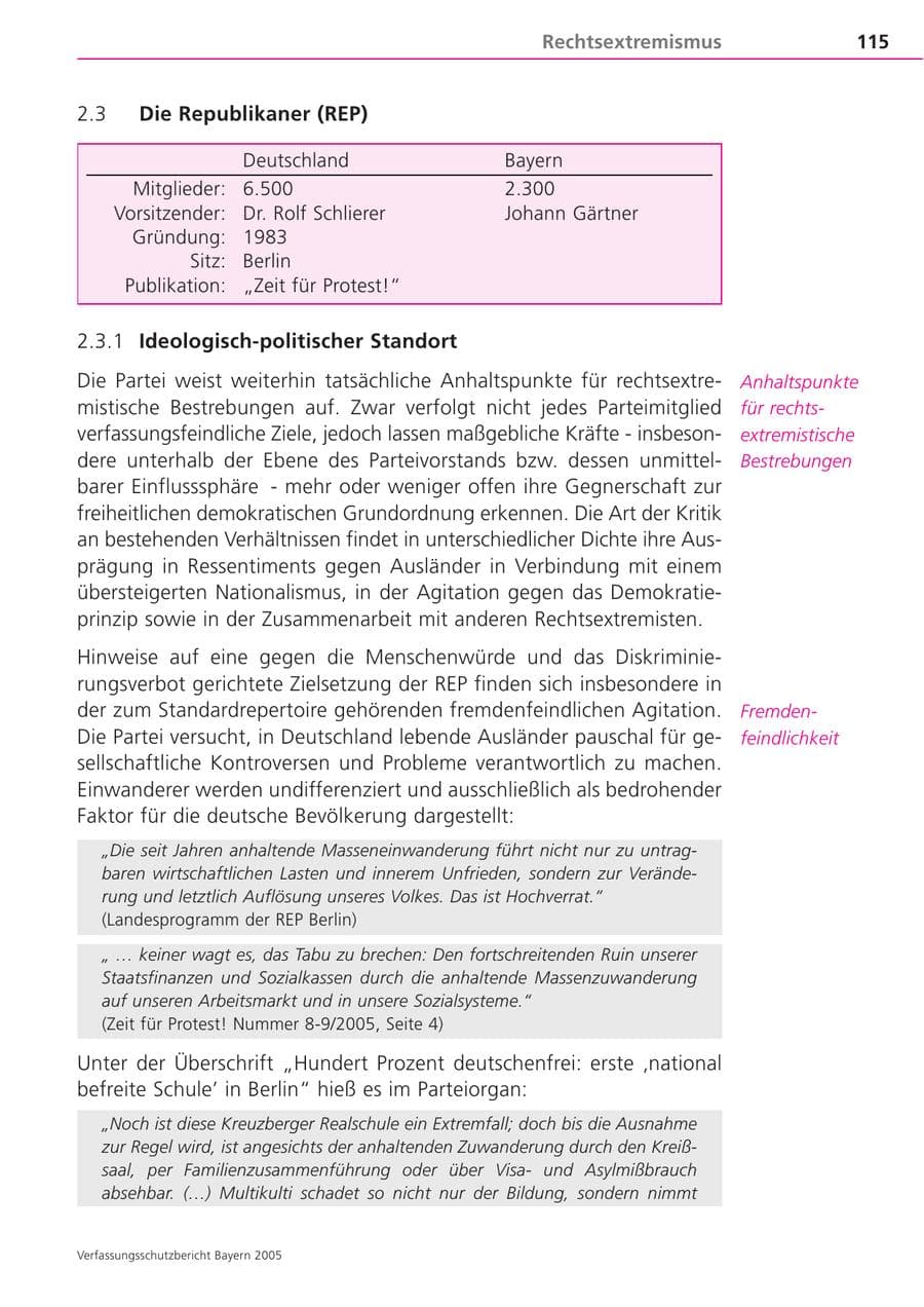 Seite 115 des Verfassungsschutzbericht 2005 Bayern
