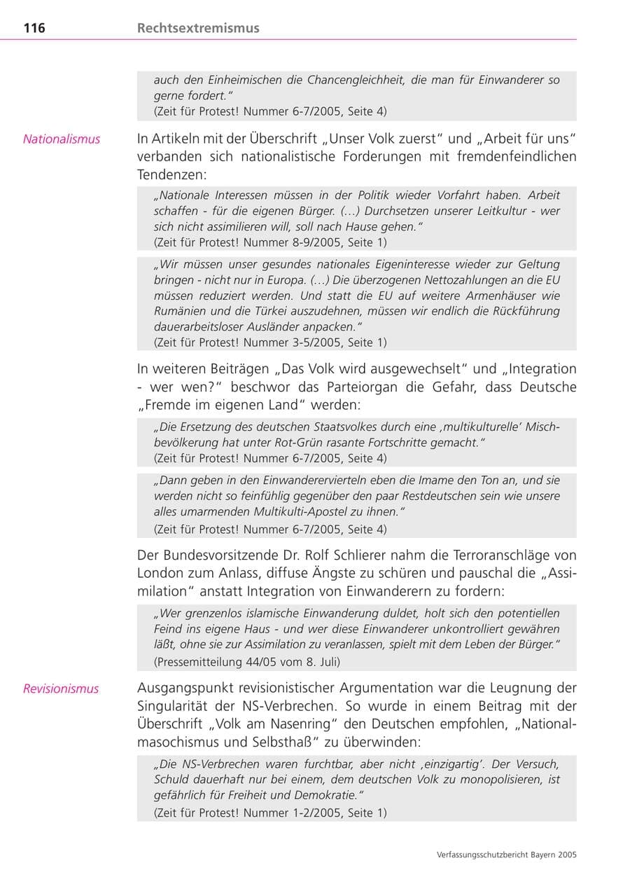 Seite 116 des Verfassungsschutzbericht 2005 Bayern
