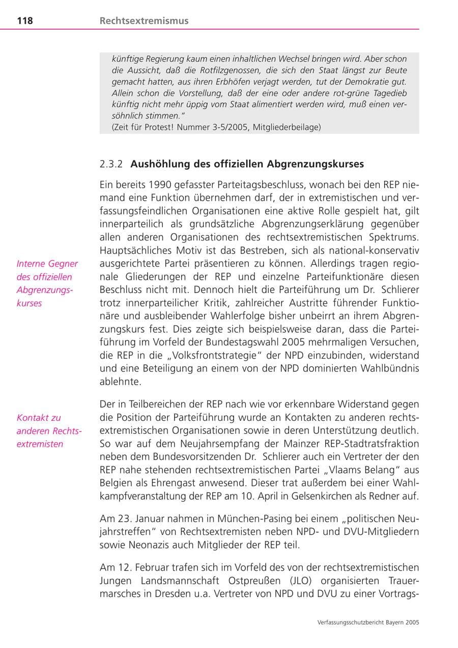 Seite 118 des Verfassungsschutzbericht 2005 Bayern