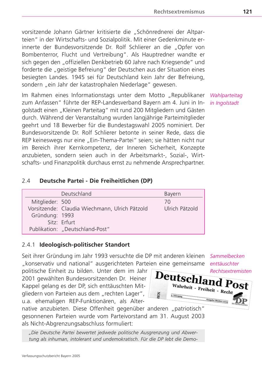 Seite 121 des Verfassungsschutzbericht 2005 Bayern