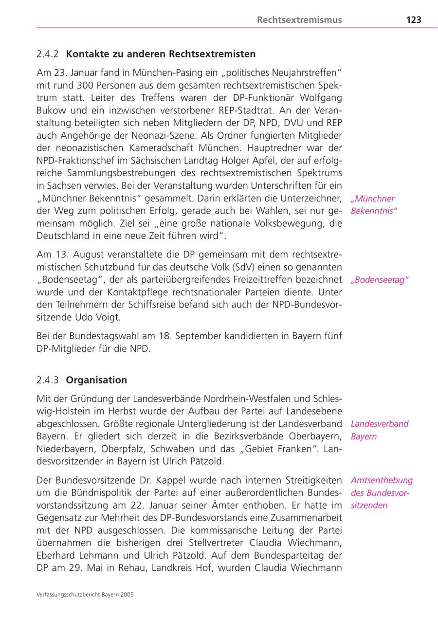 Seite 123 des Verfassungsschutzbericht 2005 Bayern
