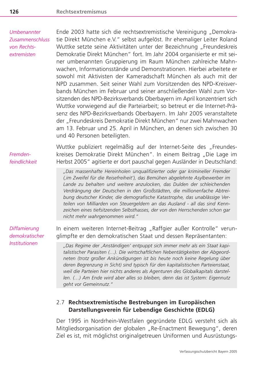 Seite 126 des Verfassungsschutzbericht 2005 Bayern