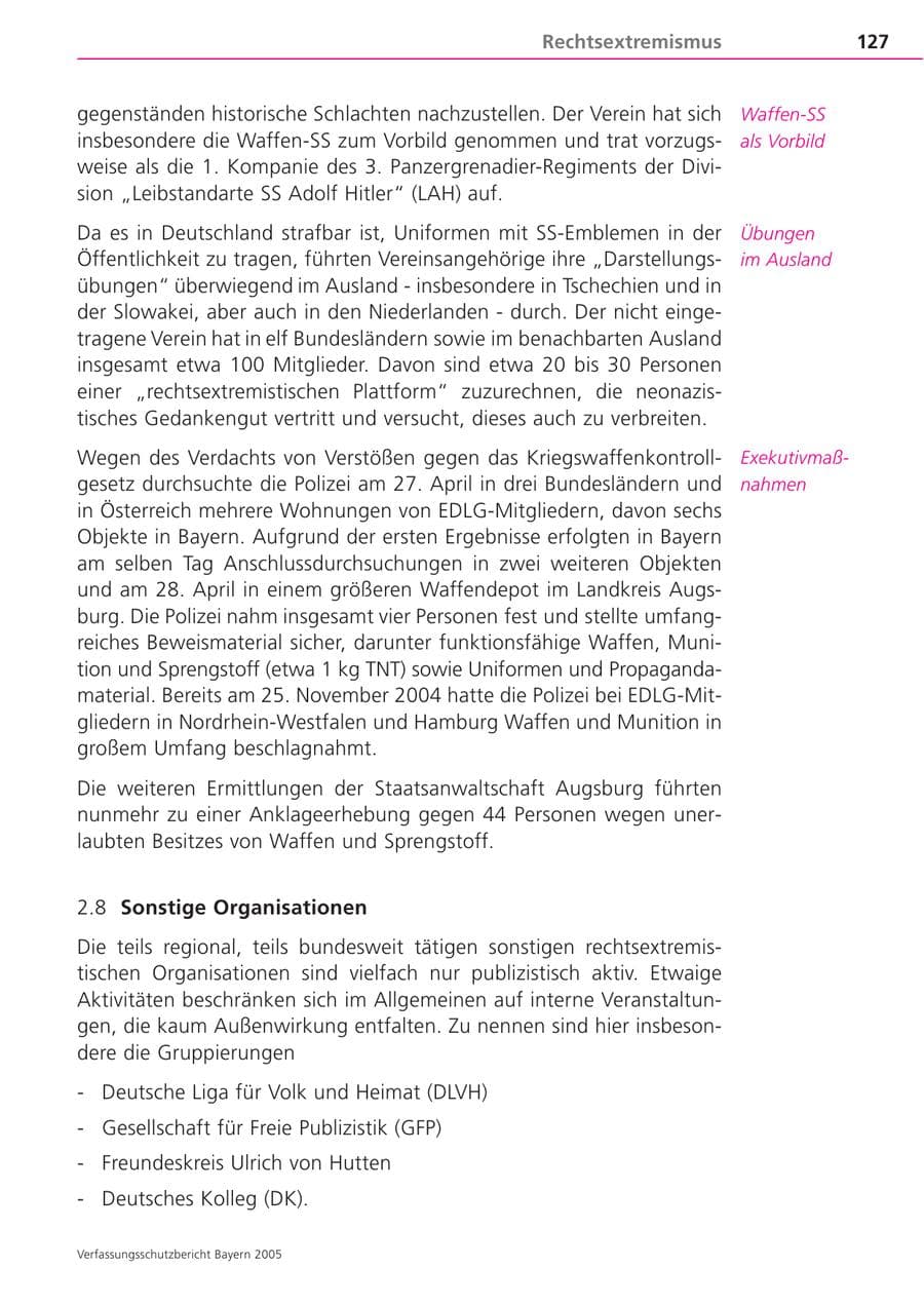 Seite 127 des Verfassungsschutzbericht 2005 Bayern