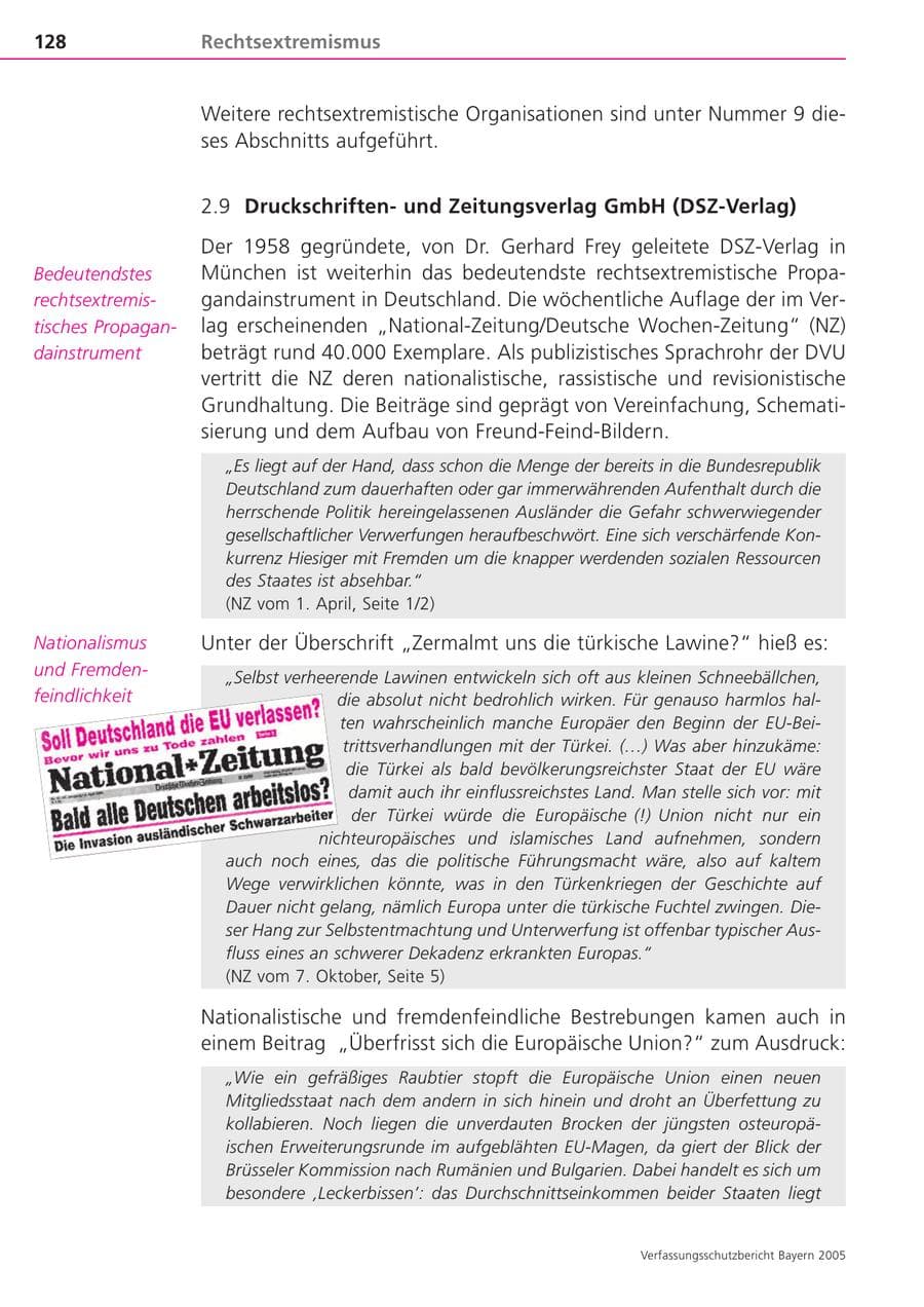 Seite 128 des Verfassungsschutzbericht 2005 Bayern