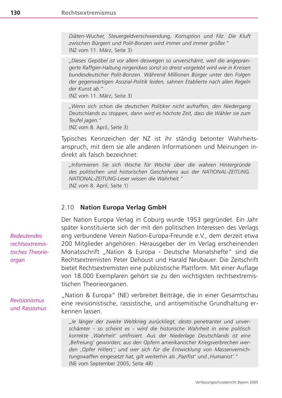 Seite 130 des Verfassungsschutzbericht 2005 Bayern
