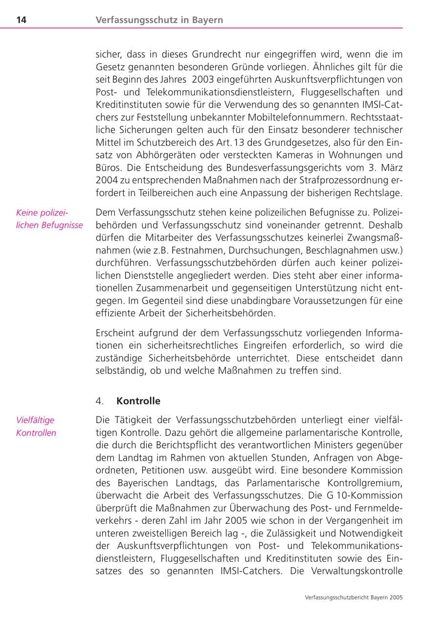 Seite 14 des Verfassungsschutzbericht 2005 Bayern