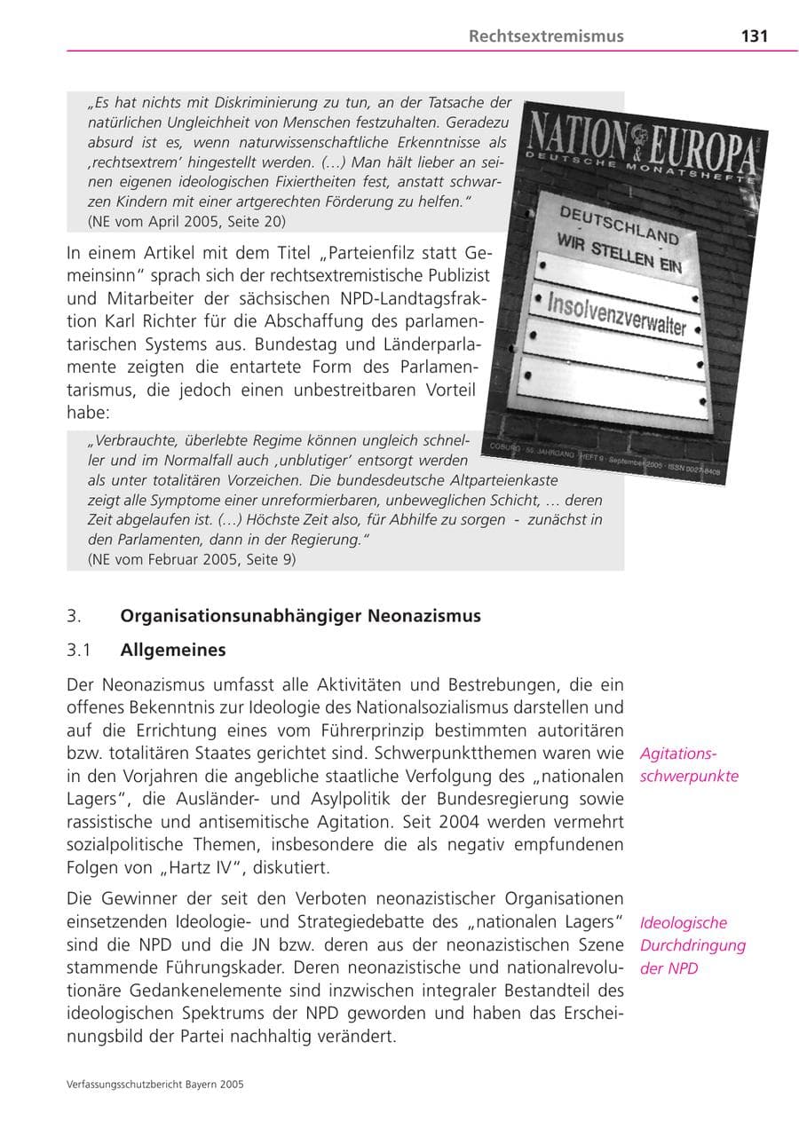 Seite 131 des Verfassungsschutzbericht 2005 Bayern