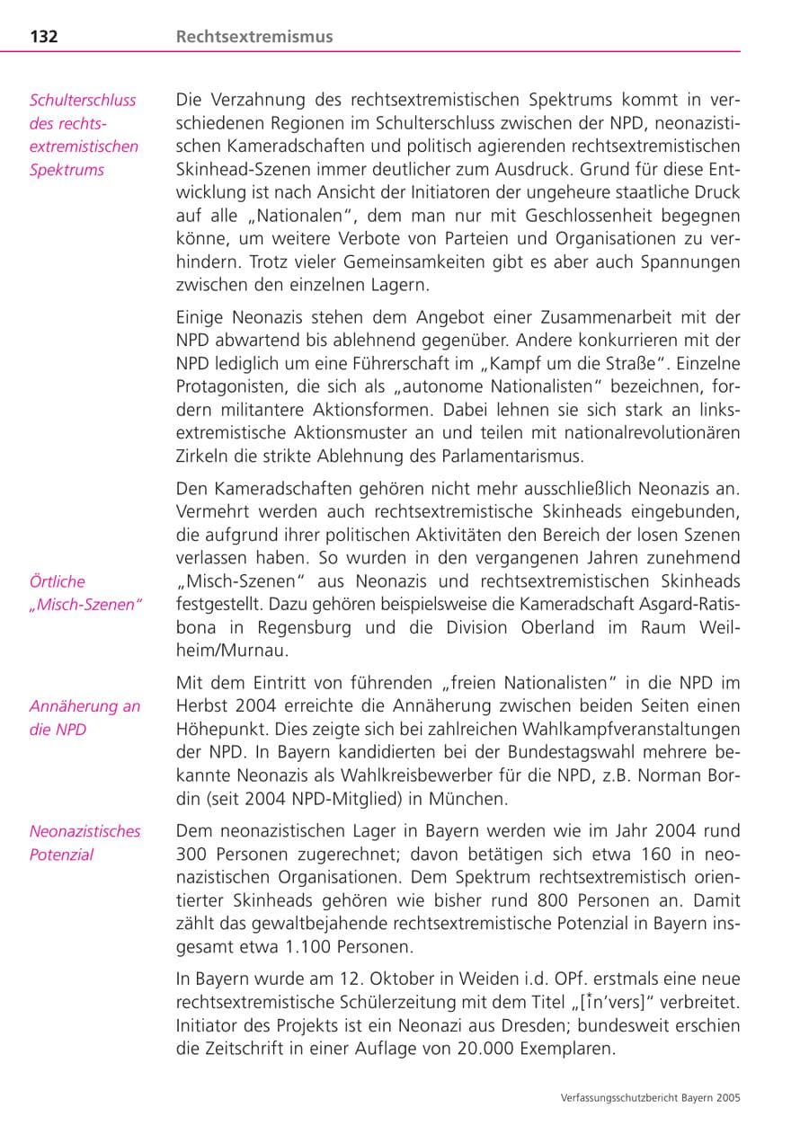 Seite 132 des Verfassungsschutzbericht 2005 Bayern