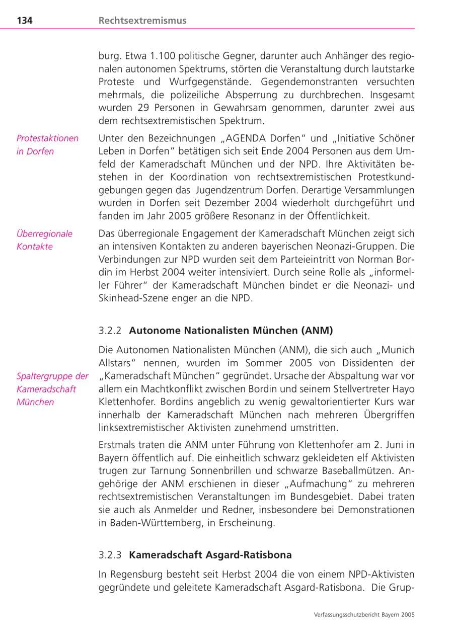 Seite 134 des Verfassungsschutzbericht 2005 Bayern