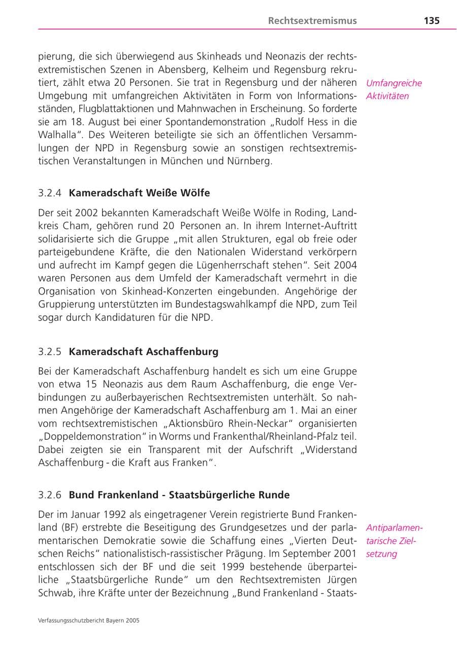 Seite 135 des Verfassungsschutzbericht 2005 Bayern