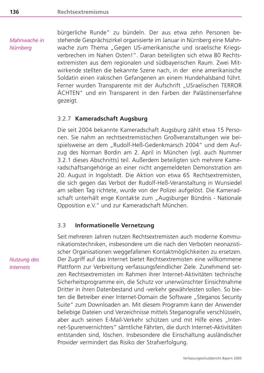Seite 136 des Verfassungsschutzbericht 2005 Bayern