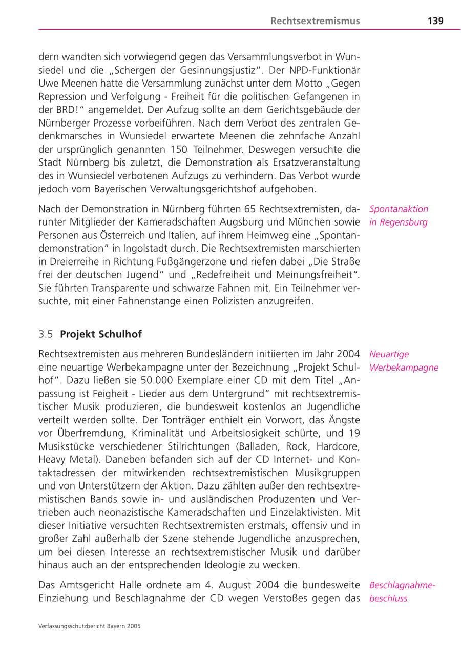 Seite 139 des Verfassungsschutzbericht 2005 Bayern