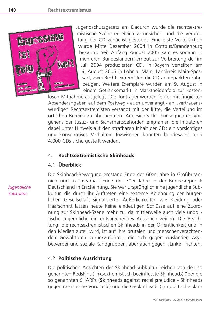 Seite 140 des Verfassungsschutzbericht 2005 Bayern