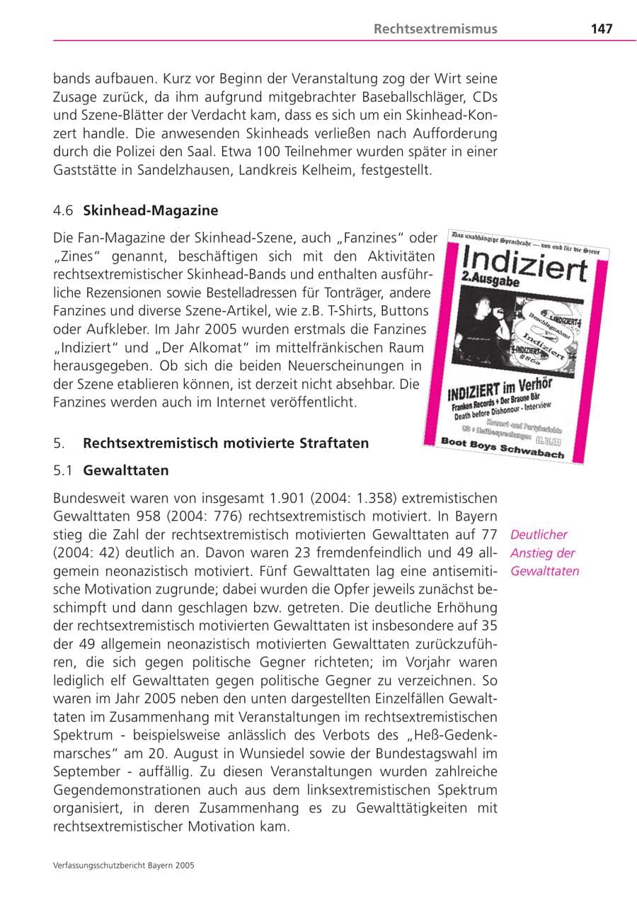 Seite 147 des Verfassungsschutzbericht 2005 Bayern