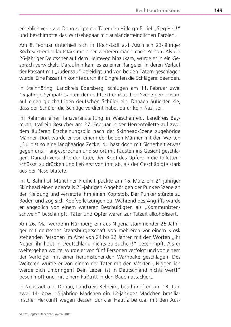 Seite 149 des Verfassungsschutzbericht 2005 Bayern