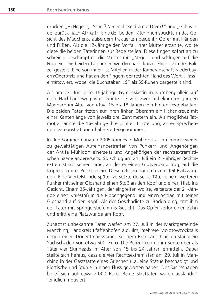 Seite 150 des Verfassungsschutzbericht 2005 Bayern