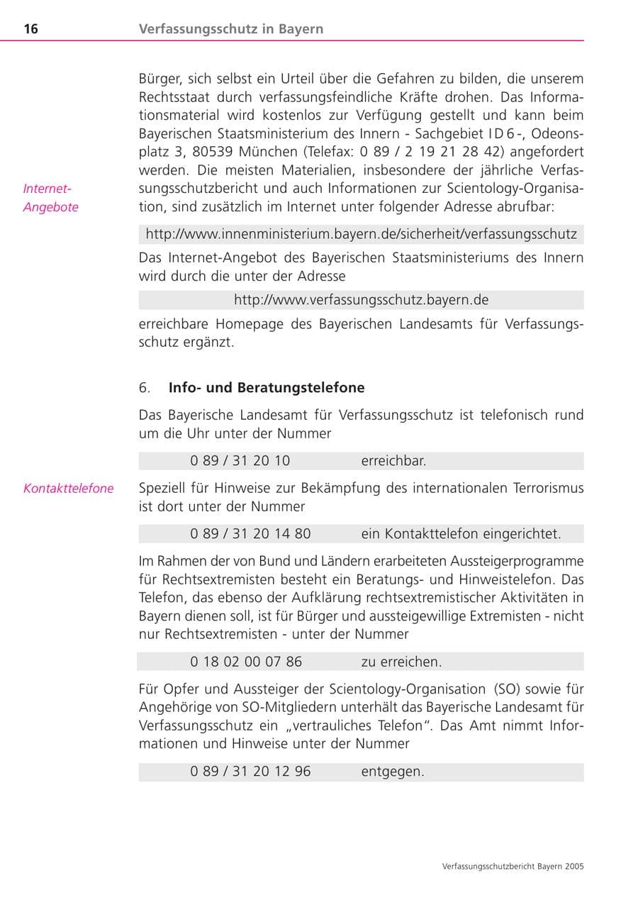 Seite 16 des Verfassungsschutzbericht 2005 Bayern