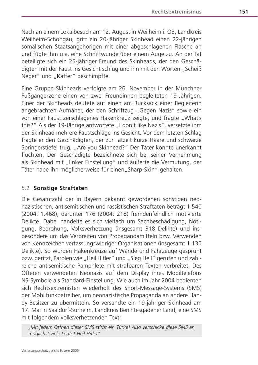 Seite 151 des Verfassungsschutzbericht 2005 Bayern