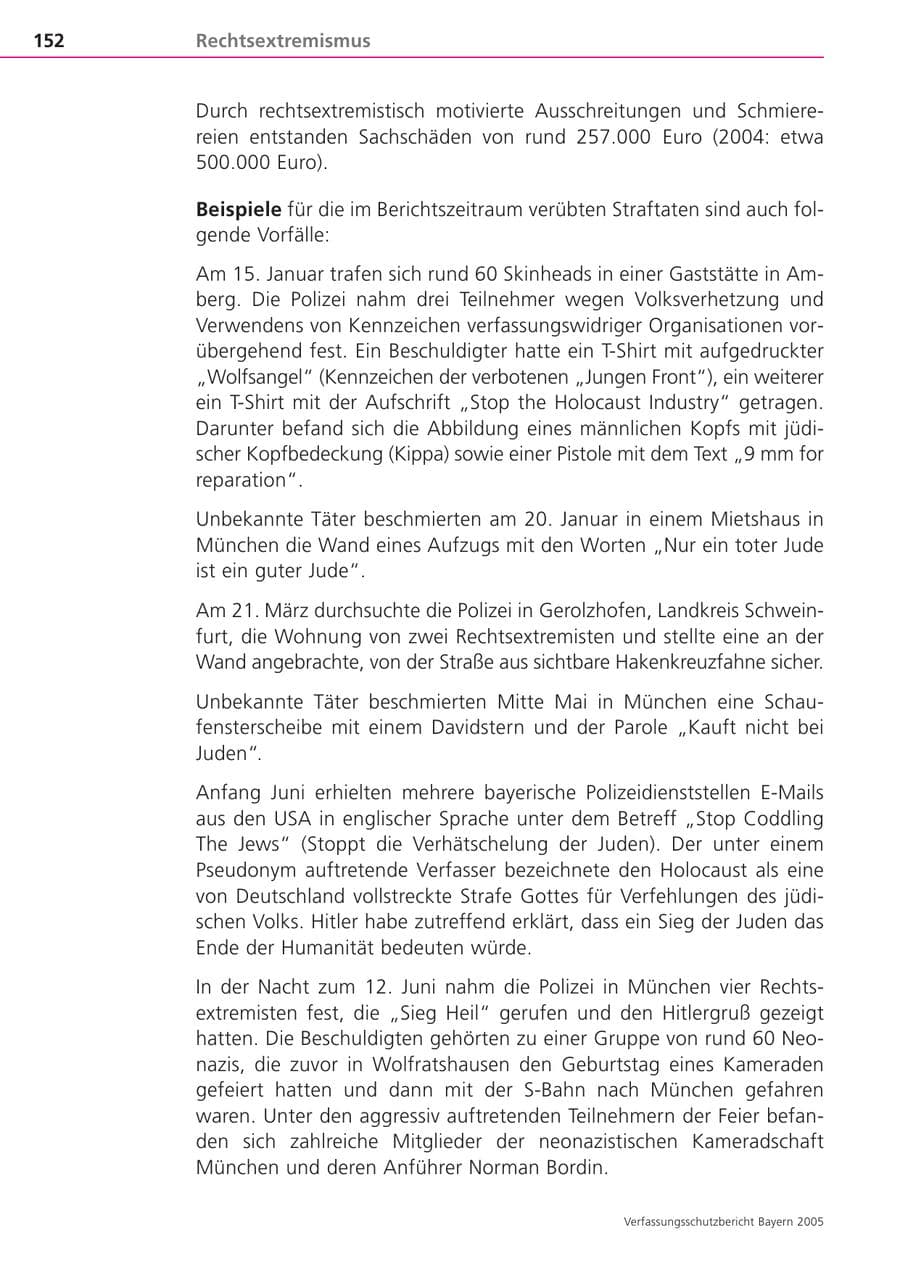 Seite 152 des Verfassungsschutzbericht 2005 Bayern