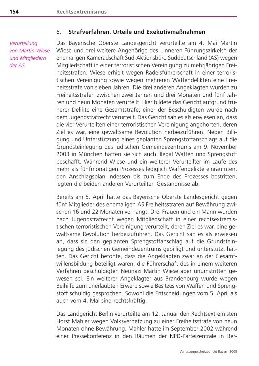 Seite 154 des Verfassungsschutzbericht 2005 Bayern