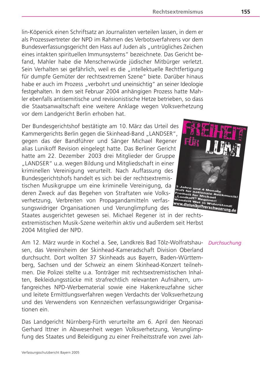 Seite 155 des Verfassungsschutzbericht 2005 Bayern
