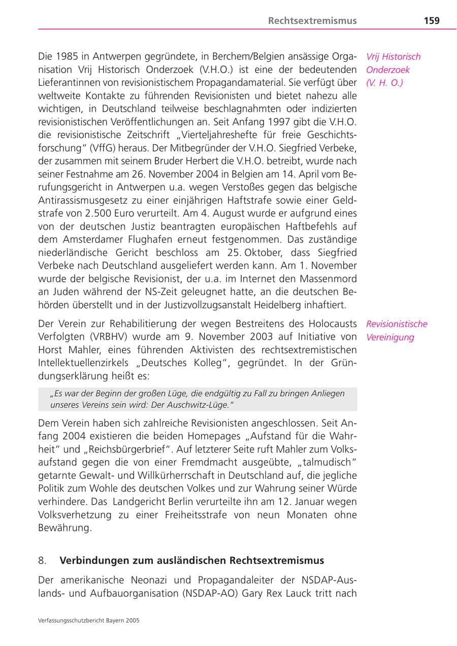 Seite 159 des Verfassungsschutzbericht 2005 Bayern