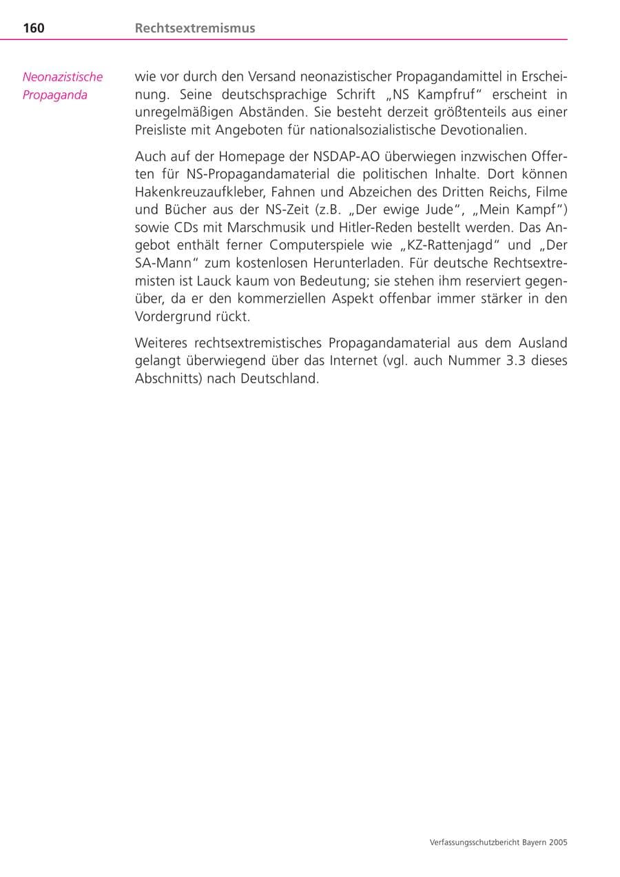 Seite 160 des Verfassungsschutzbericht 2005 Bayern