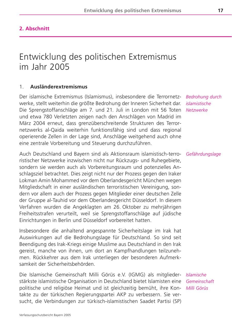 Seite 17 des Verfassungsschutzbericht 2005 Bayern