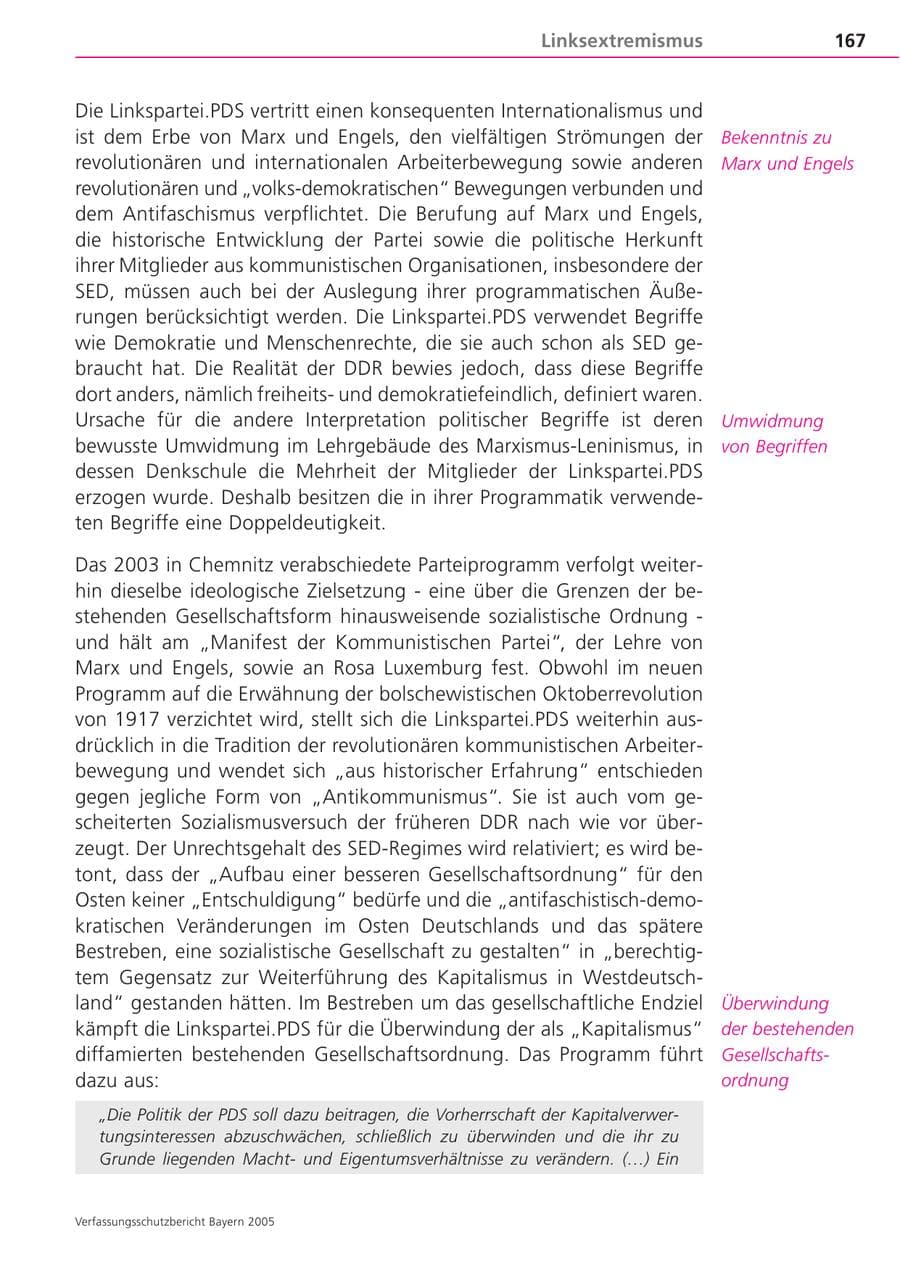 Seite 167 des Verfassungsschutzbericht 2005 Bayern