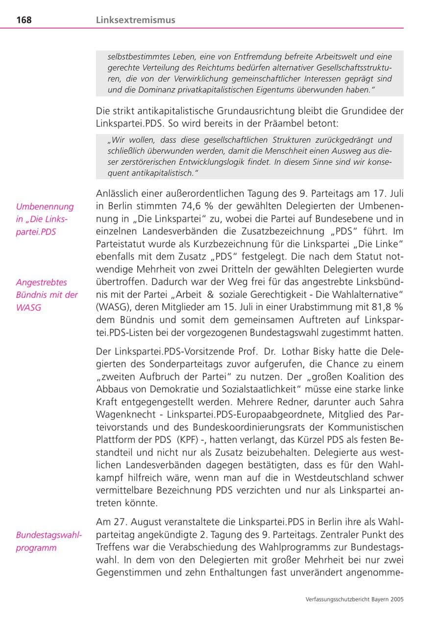 Seite 168 des Verfassungsschutzbericht 2005 Bayern