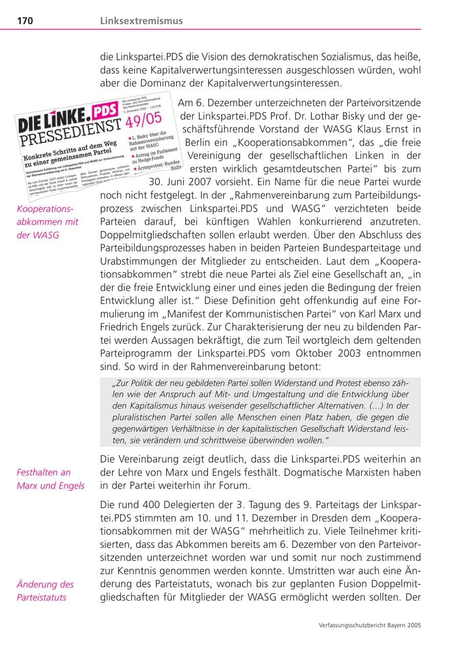 Seite 170 des Verfassungsschutzbericht 2005 Bayern