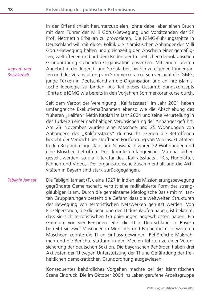 Seite 18 des Verfassungsschutzbericht 2005 Bayern