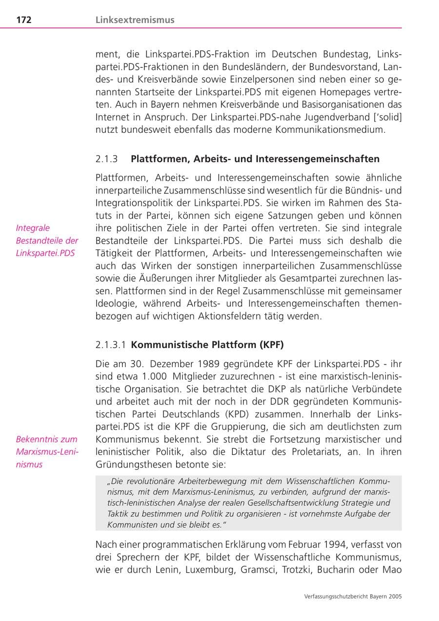 Seite 172 des Verfassungsschutzbericht 2005 Bayern