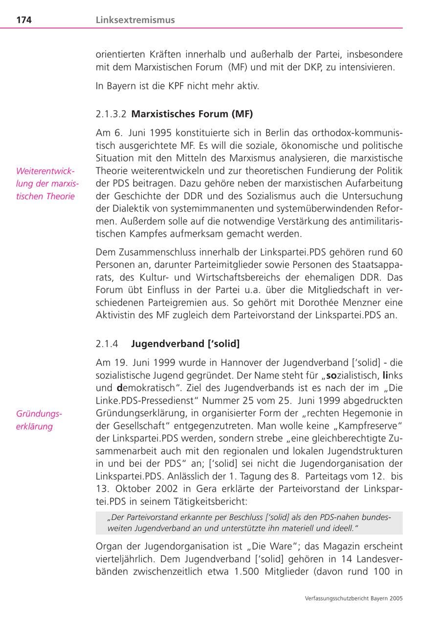 Seite 174 des Verfassungsschutzbericht 2005 Bayern