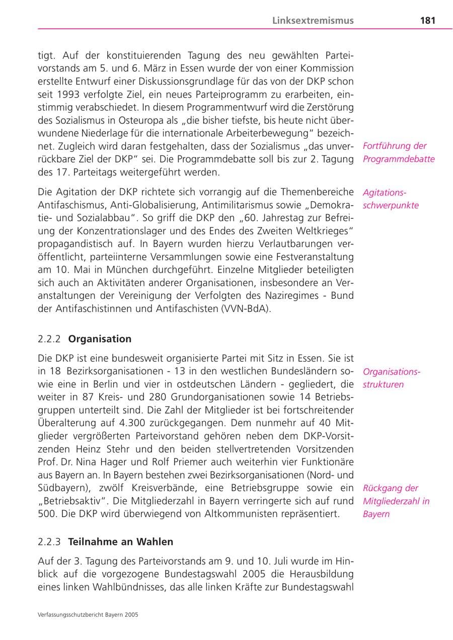 Seite 181 des Verfassungsschutzbericht 2005 Bayern