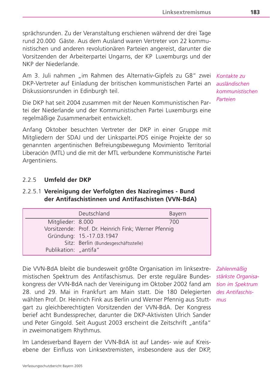 Seite 183 des Verfassungsschutzbericht 2005 Bayern