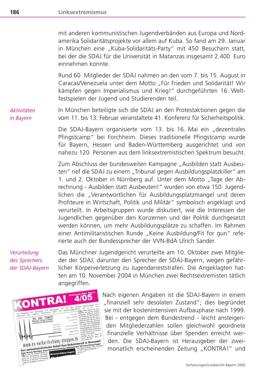 Seite 186 des Verfassungsschutzbericht 2005 Bayern