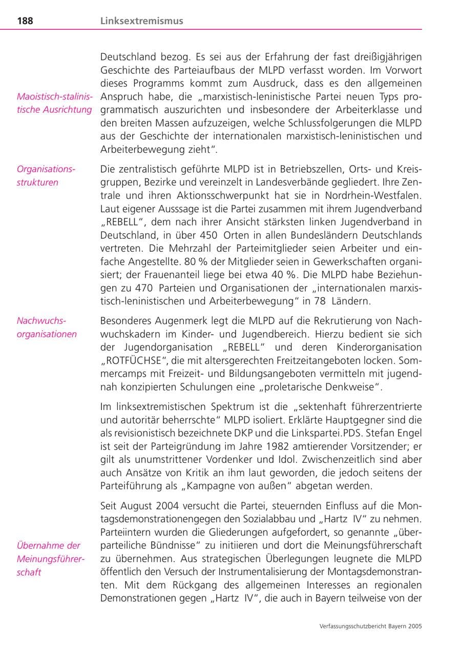 Seite 188 des Verfassungsschutzbericht 2005 Bayern