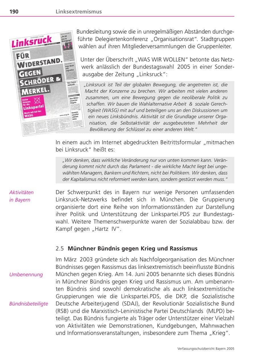 Seite 190 des Verfassungsschutzbericht 2005 Bayern