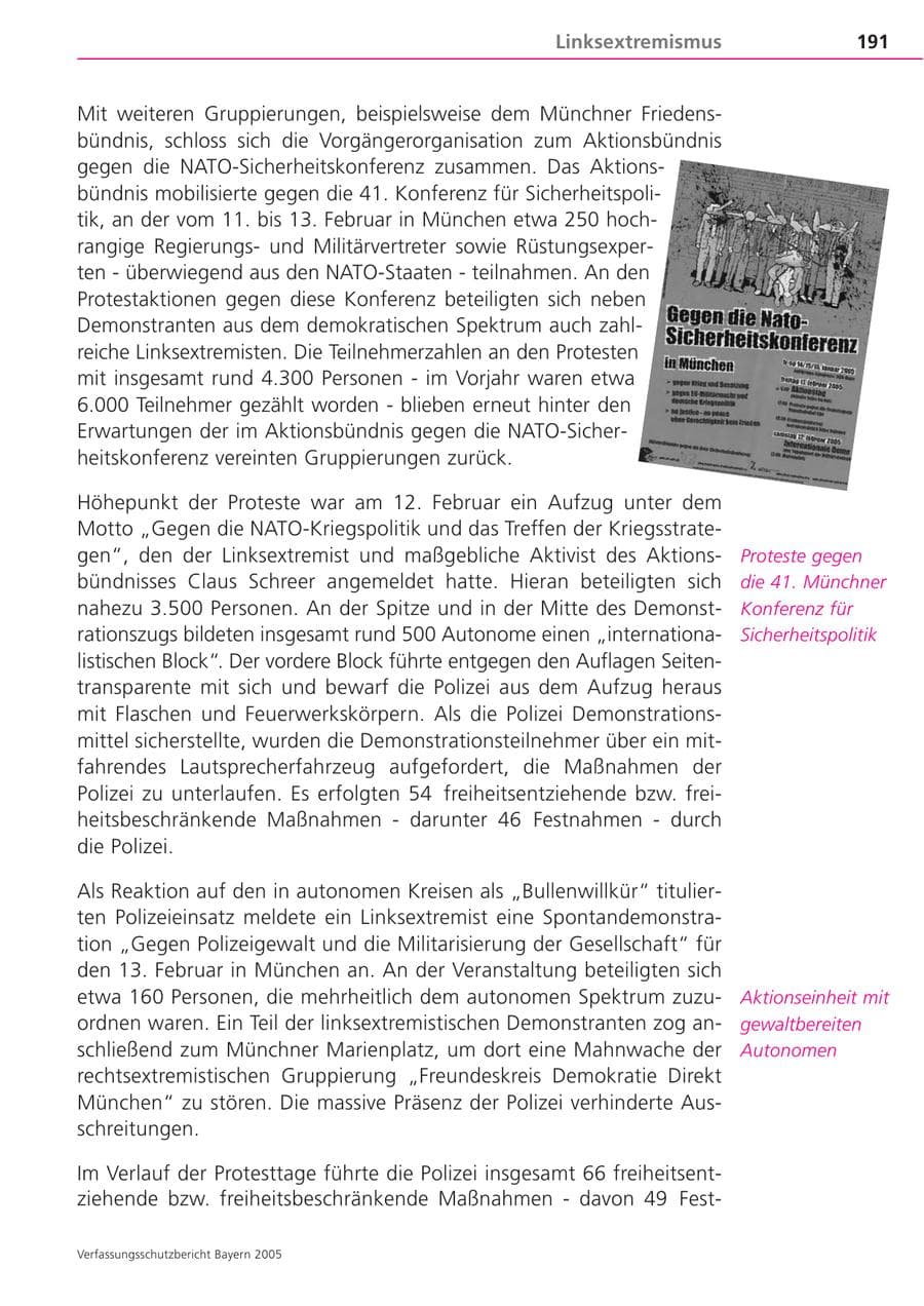 Seite 191 des Verfassungsschutzbericht 2005 Bayern