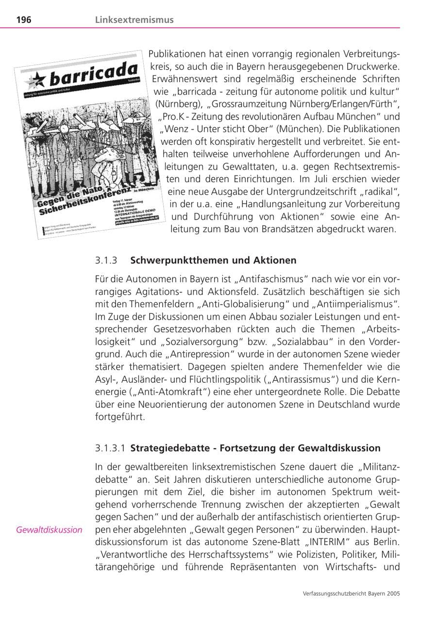 Seite 196 des Verfassungsschutzbericht 2005 Bayern