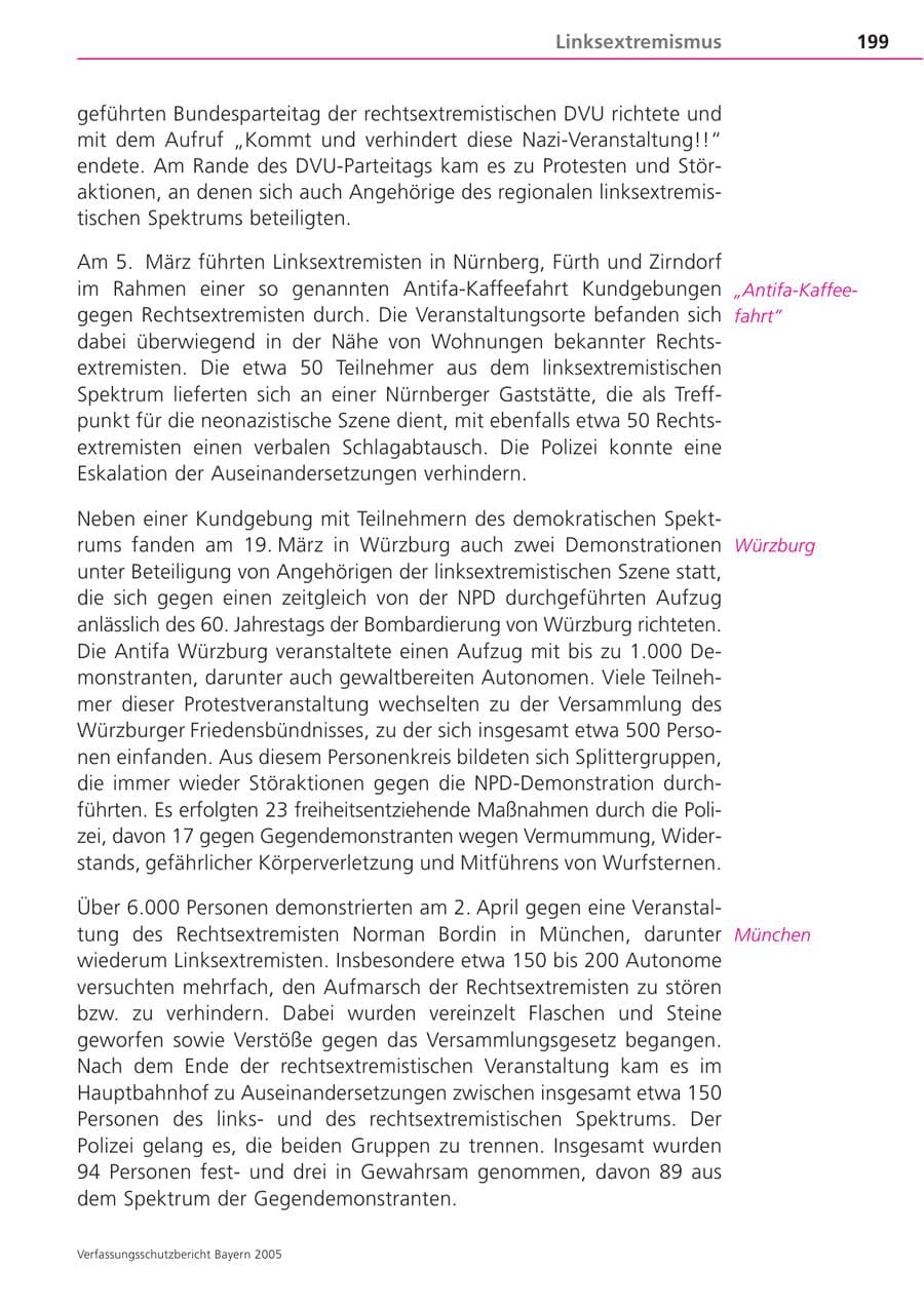 Seite 199 des Verfassungsschutzbericht 2005 Bayern