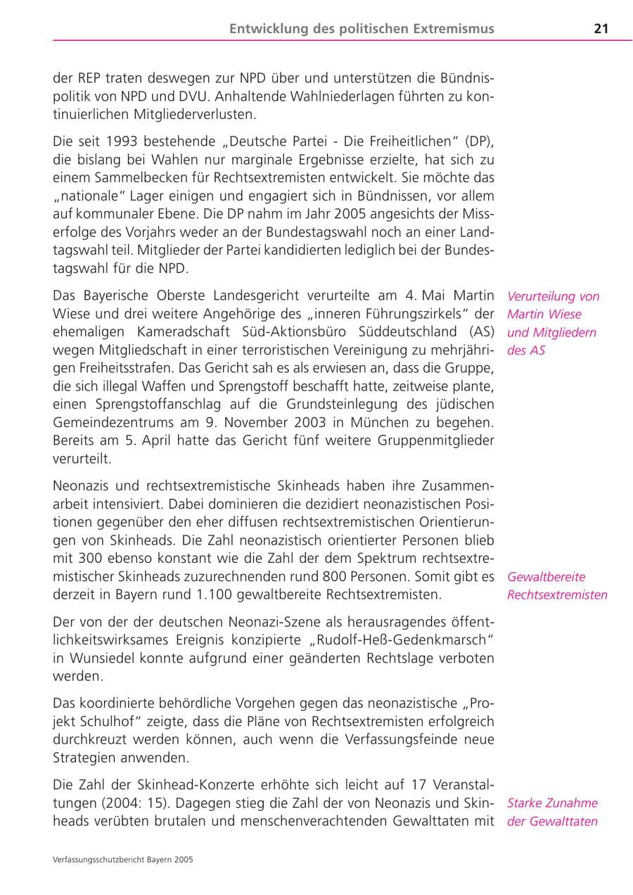 Seite 21 des Verfassungsschutzbericht 2005 Bayern