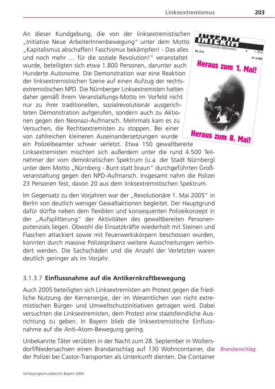 Seite 203 des Verfassungsschutzbericht 2005 Bayern