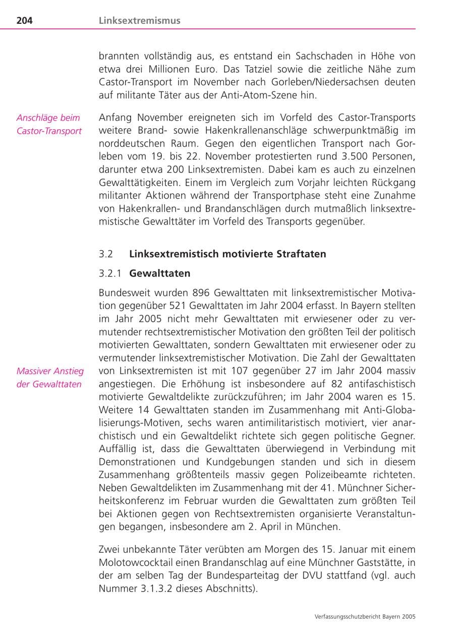 Seite 204 des Verfassungsschutzbericht 2005 Bayern