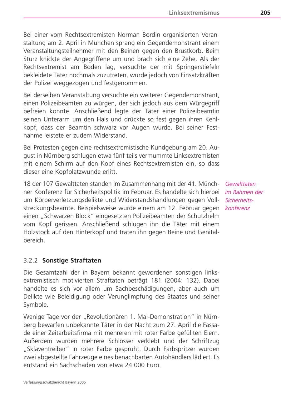 Seite 205 des Verfassungsschutzbericht 2005 Bayern